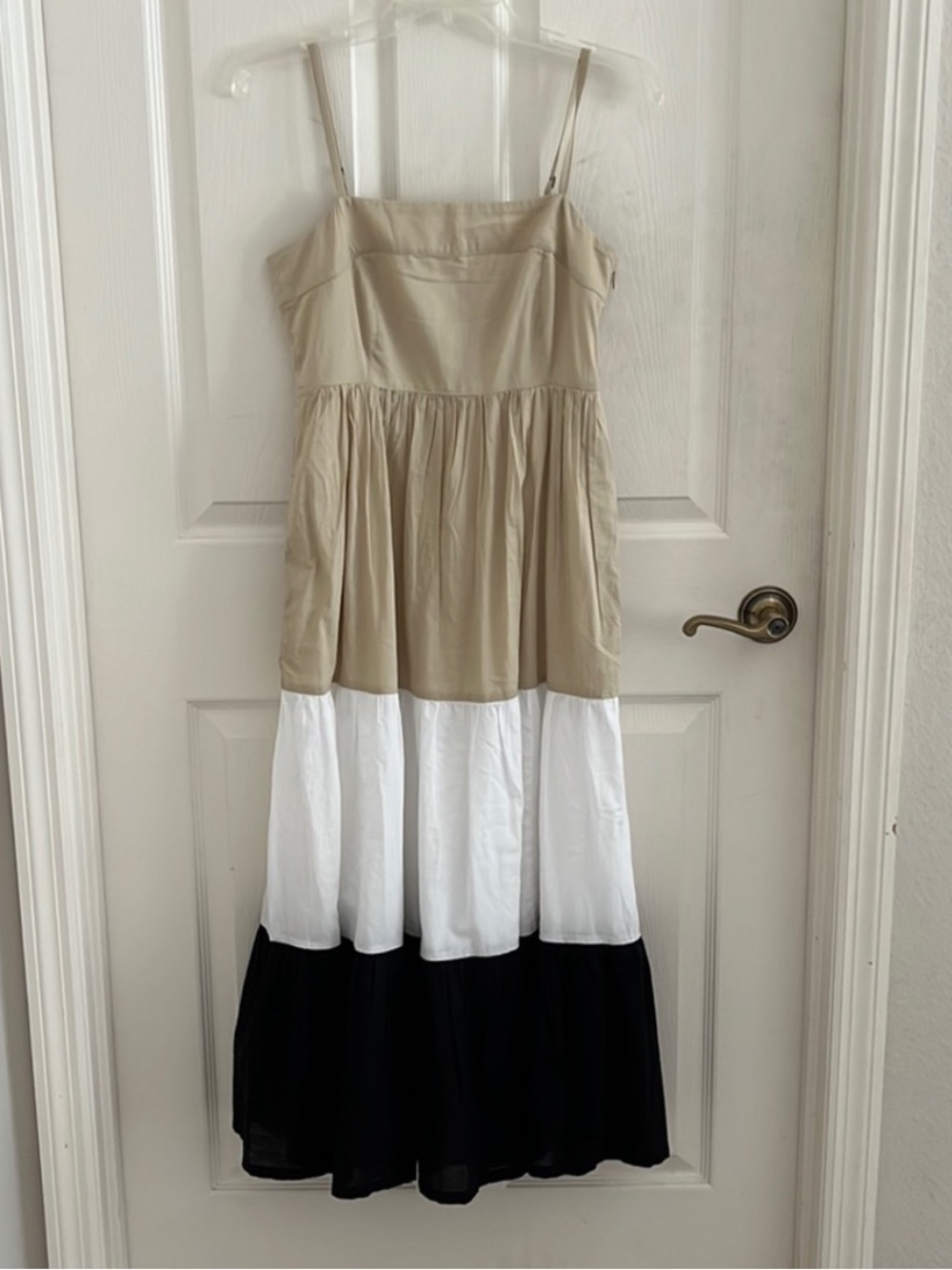 NWOT J Crew Colorblock Midi Dress Black Tan White Size 00 Pockets Zipper